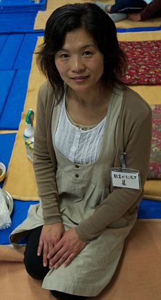 Trauma: Mrs Hiroake has lived with her family on two mats in an Ishinomaki evacuation centre since the disaster